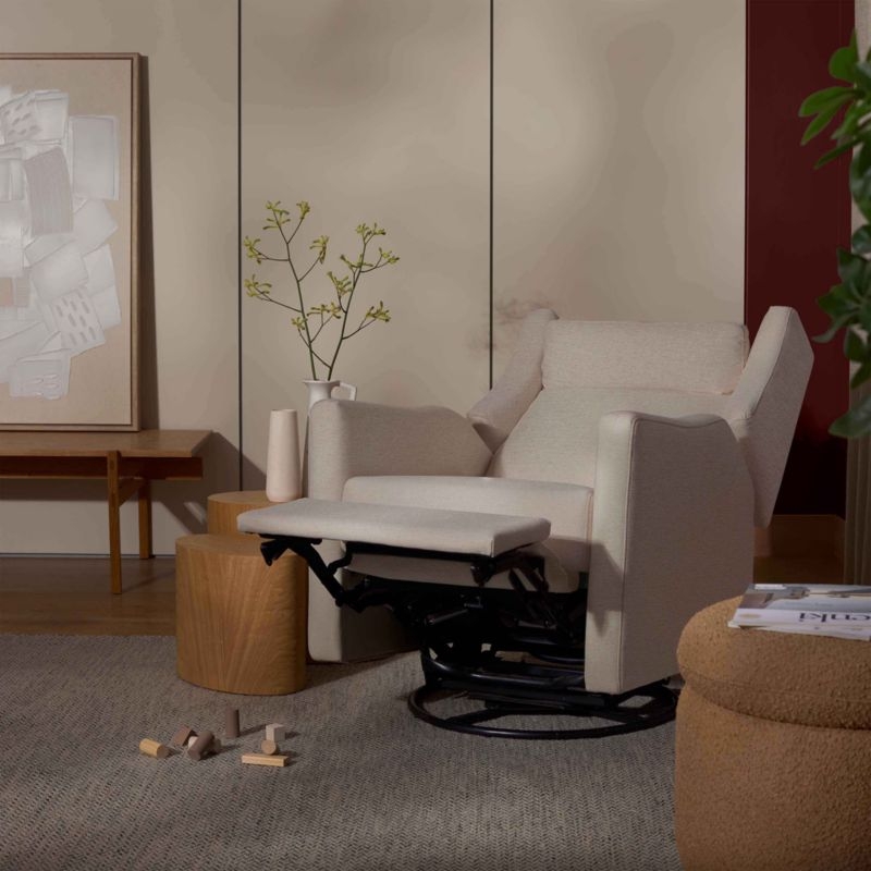 Babyletto Kiwi Plus Beach Tan Nursery Electronic Swivel Glider Power Recliner with Adjustable Headrest - Image 9