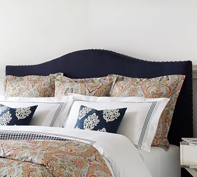 Raleigh Curved Upholstered Low Headboard without Nailheads, Queen, Chenille Basketweave Pebble - Image 1