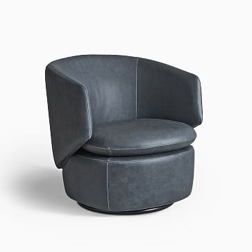 Crescent Leather Swivel Chair, Navy Ludlow - Image 0