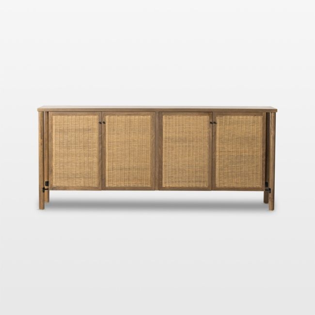 Veta 74" Taupe Cane and Wood Credenza - Image 0