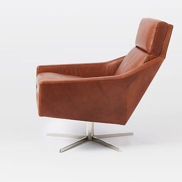 Austin Leather Swivel Chair, Aspen Leather, Chestnut, Polished Nickel - Image 3