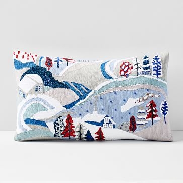 Embellished Holiday Landscape Pillow Cover, 12"x21", Multi - Image 0
