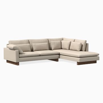 Harmony 112" Right Multi Seat 2-Piece Bumper Chaise Sectional, Standard Depth, Performance Yarn Dyed Linen Weave, Alabaster, Dark Walnut - Image 2