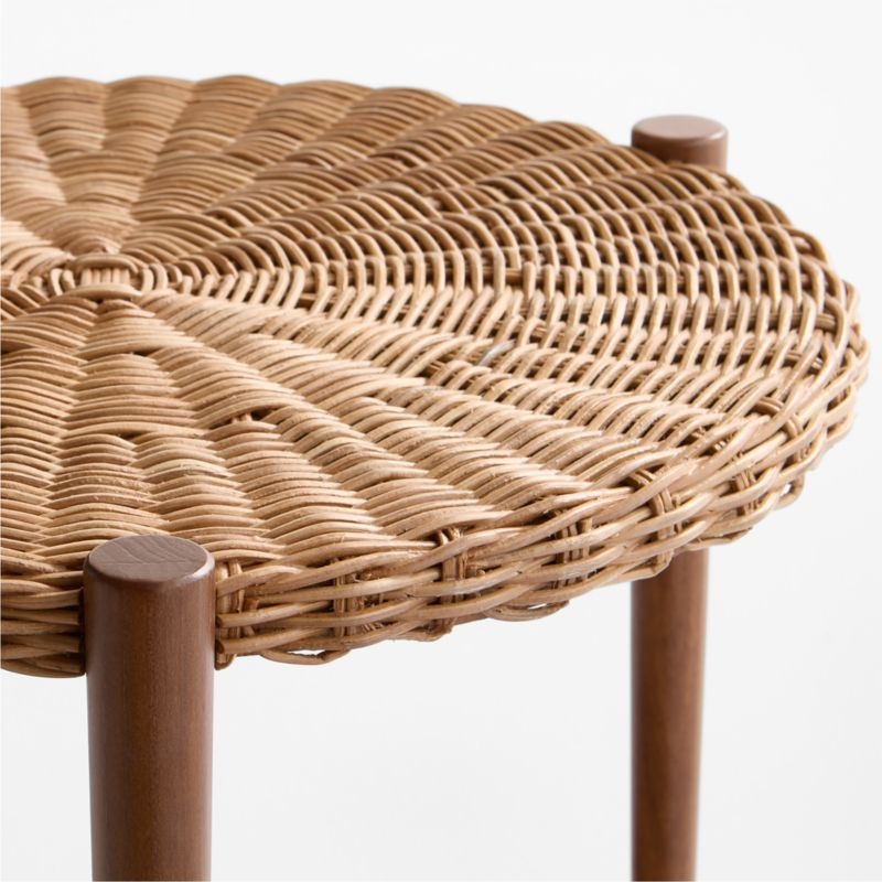 Margot Wicker and Brown Wood Round Nursery Side Table - Image 2