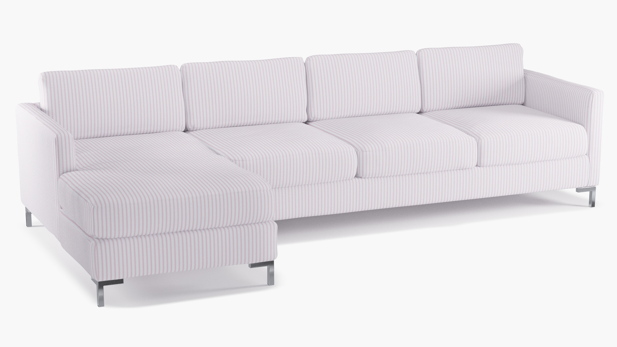 Modern Sectional, Left Facing, Pink Classic Ticking Stripe, Chrome L Leg - Image 1