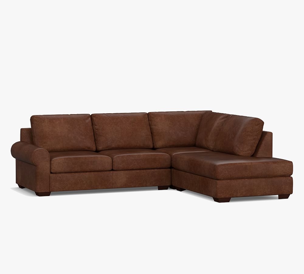 Big Sur Roll Arm Leather Left 3-Piece Bumper Sectional, Down Blend Wrapped Cushions, Churchfield Camel - Image 0