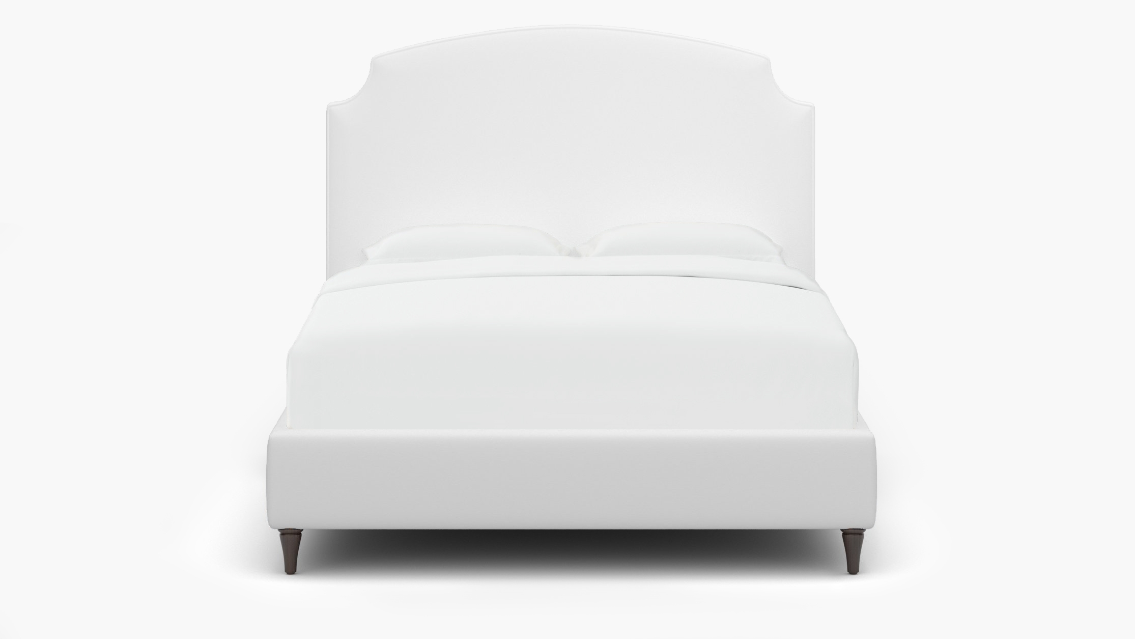 Cove Bed, White Twill, Espresso Decorative Tapered Leg, Queen - Image 0