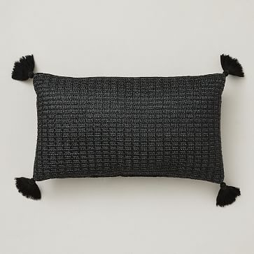 Faux Jute Indoor/Outdoor Pillow, Black, 12"x21" - Image 0