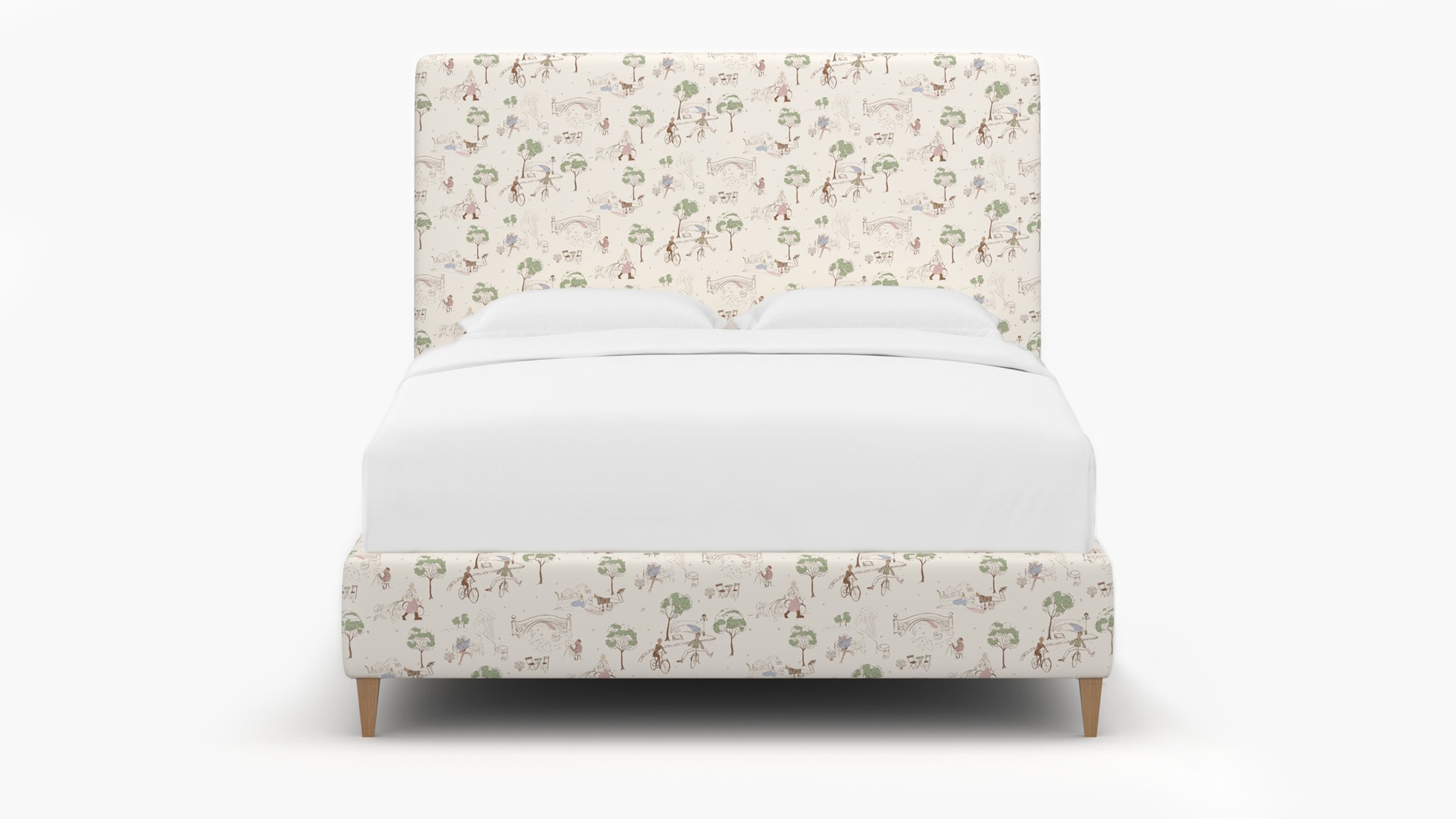 Classic Bed, Multi Central Park Toile, Natural Square Tapered Leg, Twin - Image 1