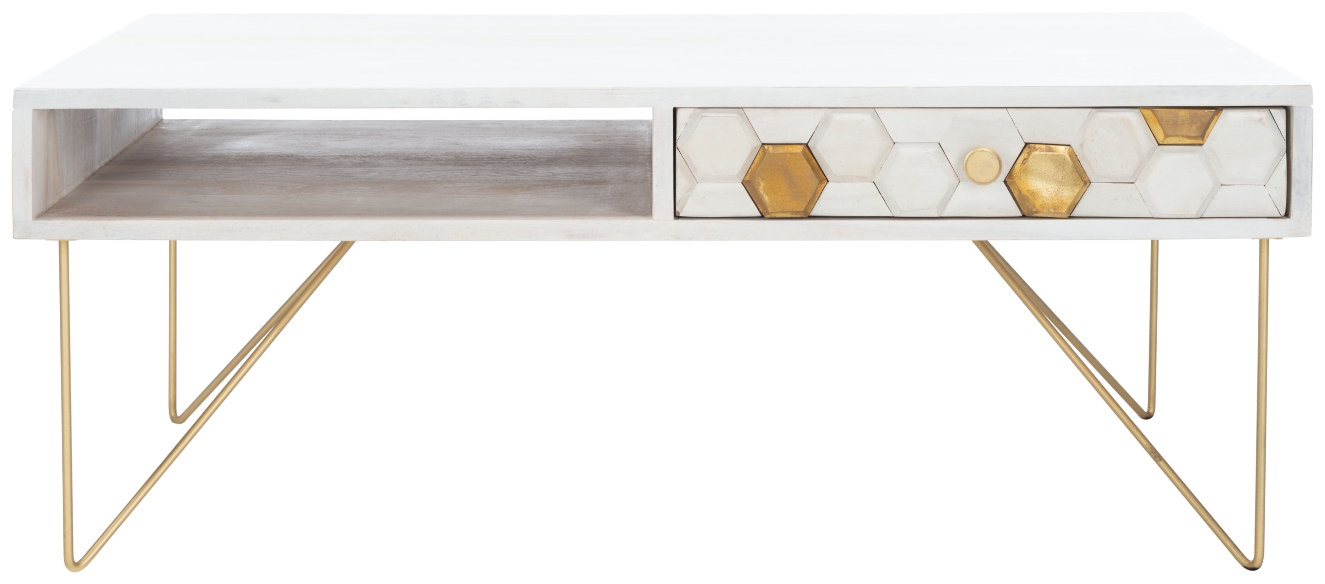 Raveena Coffee Table - White Washed / Brass - Safavieh - Image 7