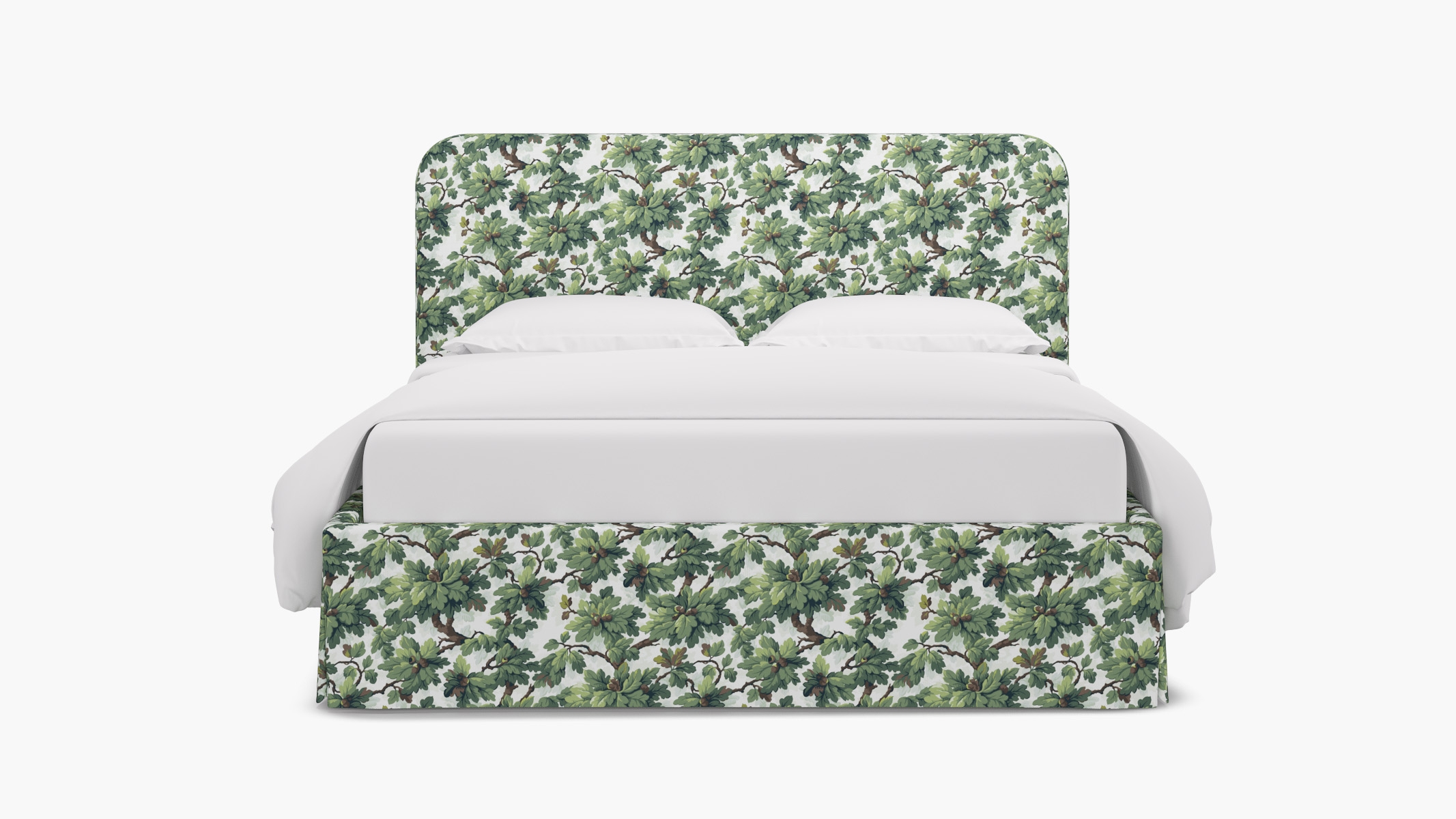 Skirted Platform Bed, Vert Woodland, Queen - Image 0