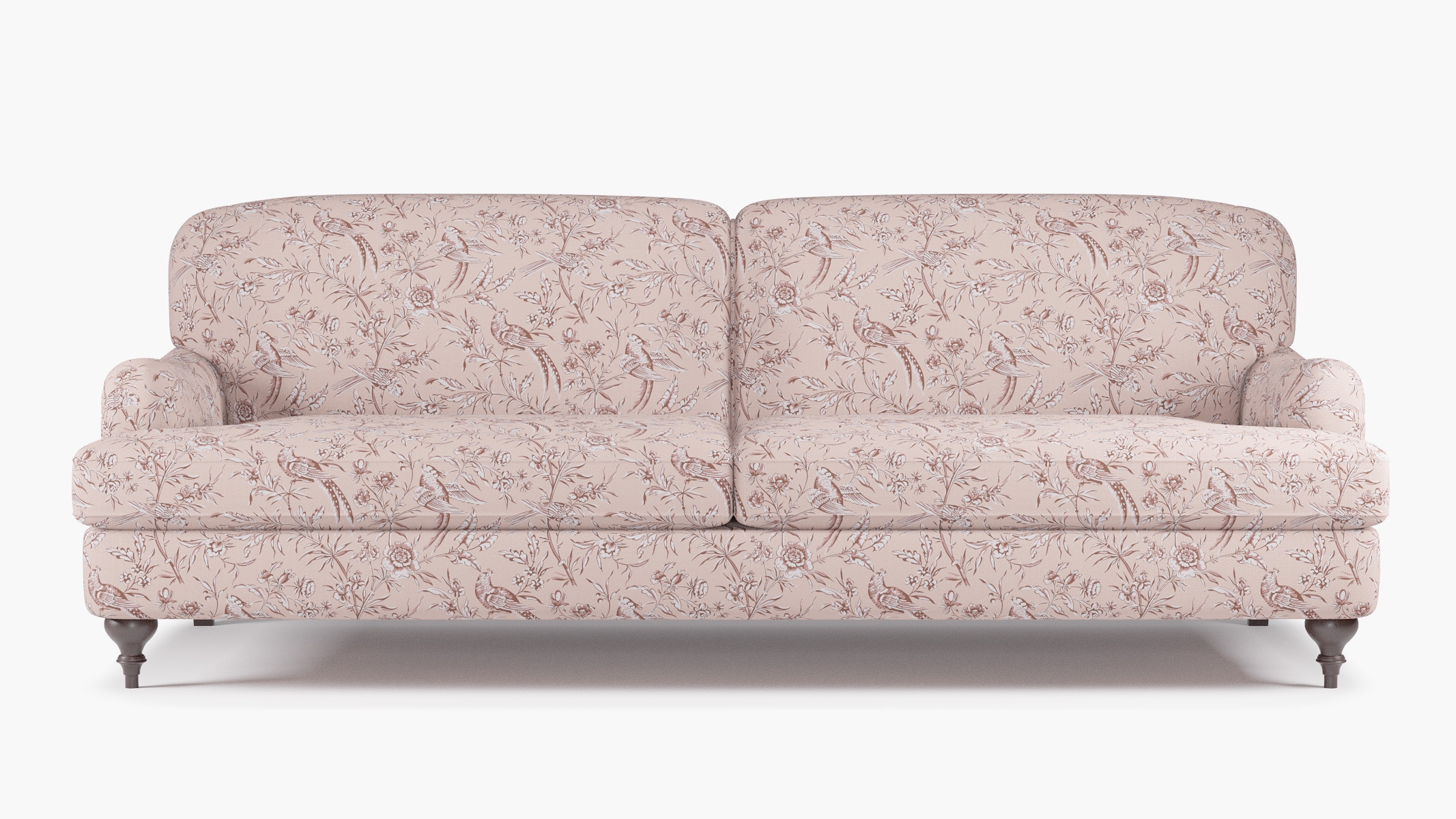 English Roll Arm Sofa, Blush Aviary, Espresso Turned Wood Leg - Image 0