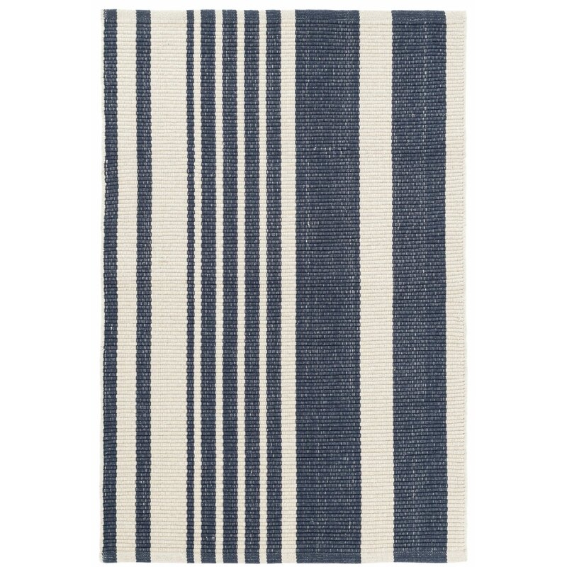 Dash and Albert Rugs Portland Striped Handmade Flatweave Cotton Dark Blue Area Rug - Image 0