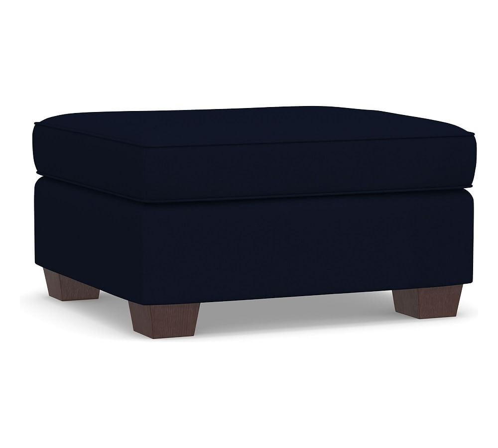PB Comfort Upholstered Ottoman, Box Edge Memory Foam, Polyester Wrapped Cushions, Performance Everydaylinen(TM) Navy - Image 0