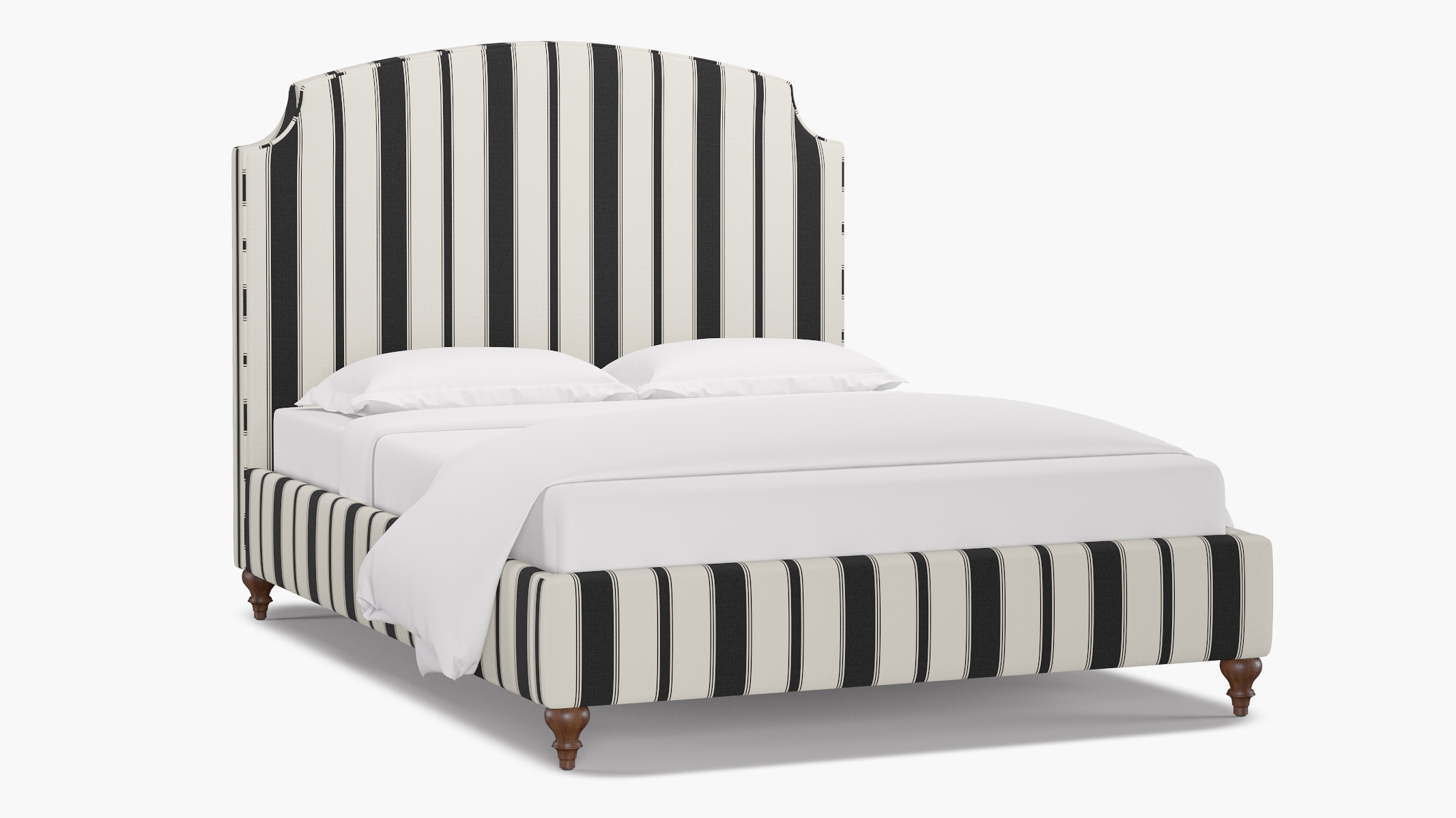 Cove Bed, Ink Clarence Stripe, Walnut Traditional Turned Leg, King - Image 1