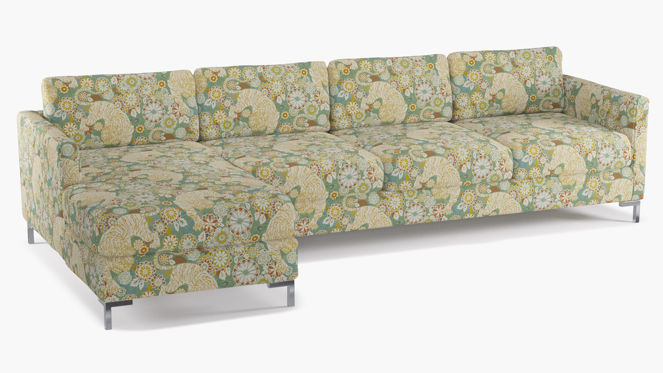 Modern Sectional, Left Facing, Pistachio Siberian Tiger, Chrome L Leg - Image 1