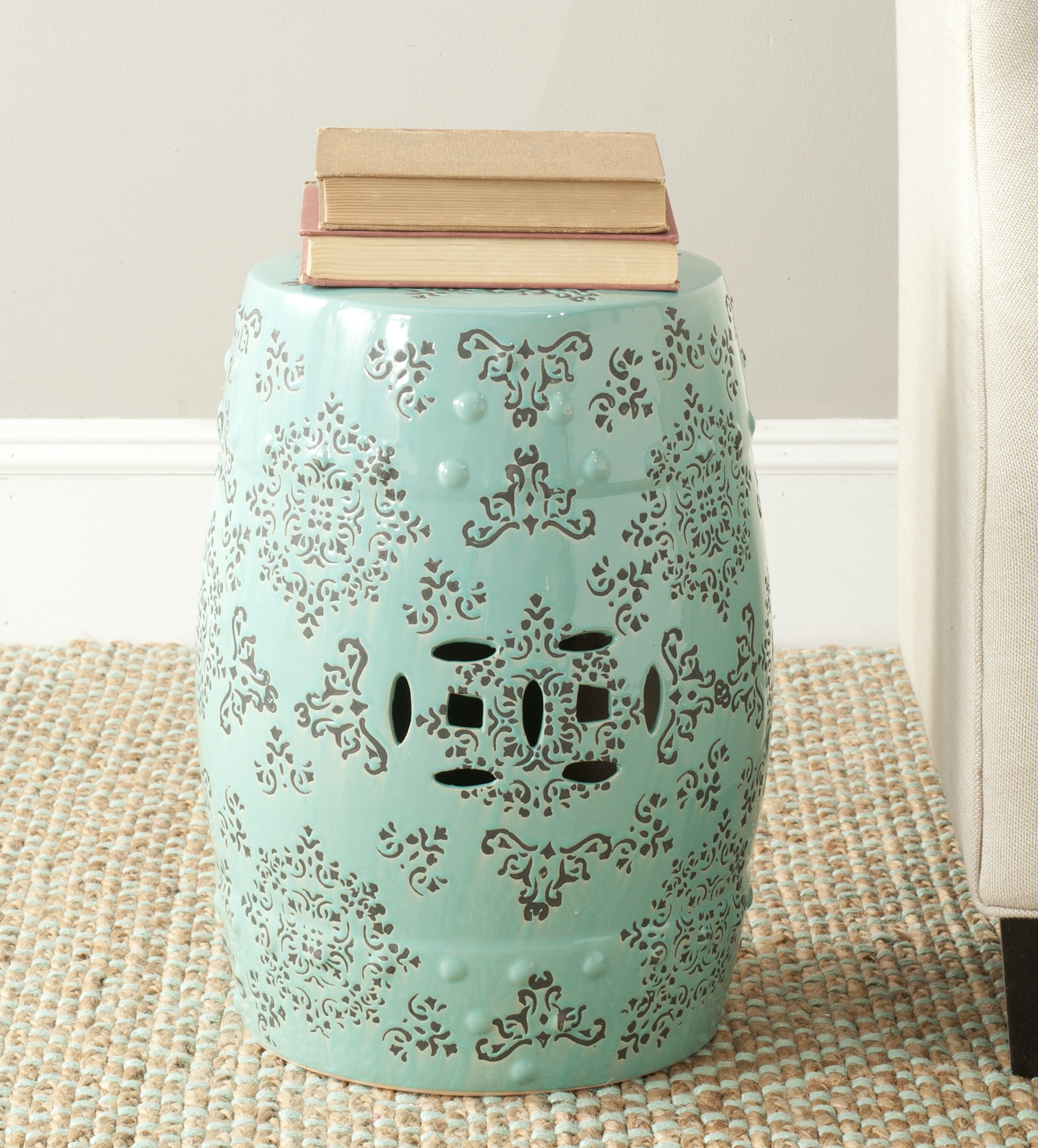 Medallion Garden Stool - Robins Egg Blue - Safavieh - Image 0