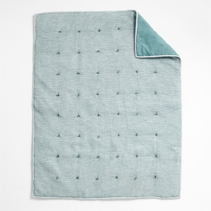 Aire Crinkle Blue Organic Cotton Baby Crib Quilt - Image 8