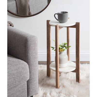 Tripoli Genuine Marble End Table with Storage - Image 1