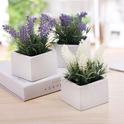 3 - Piece Artificial Flowering Plant in Pot Set - Image 0