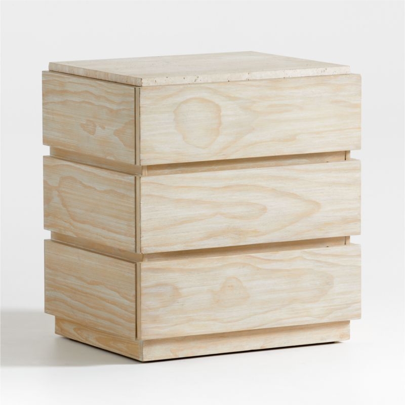 Ensenada Wood and Travertine Nightstand with Drawers - Image 3