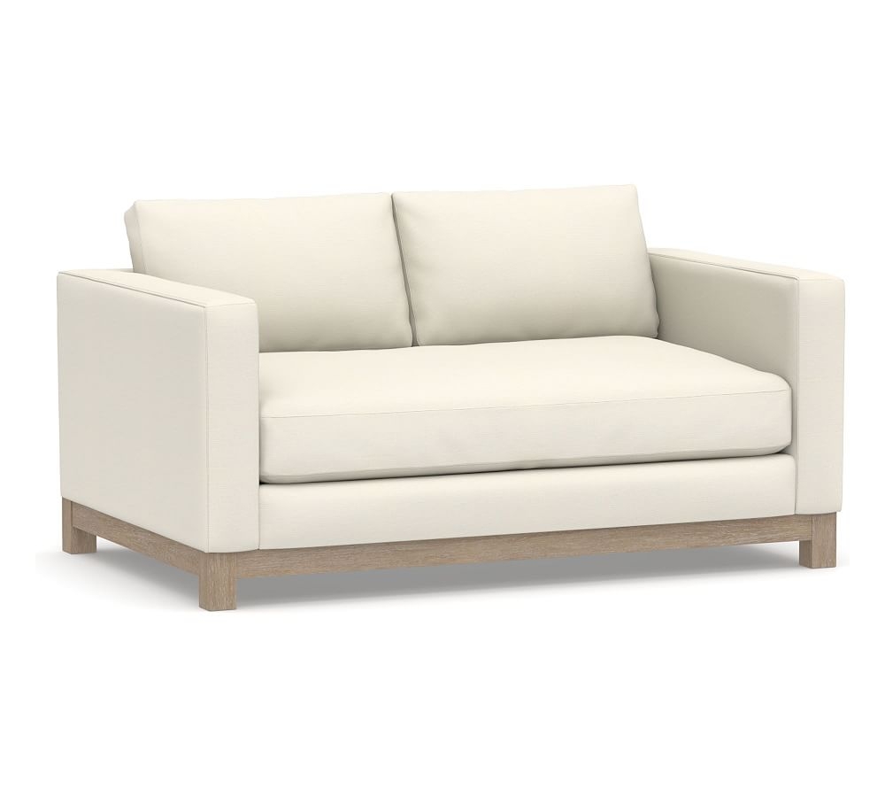 Jake Upholstered Apartment Sofa 63" with Wood Legs, Polyester Wrapped Cushions, Textured Twill Ivory - Image 0