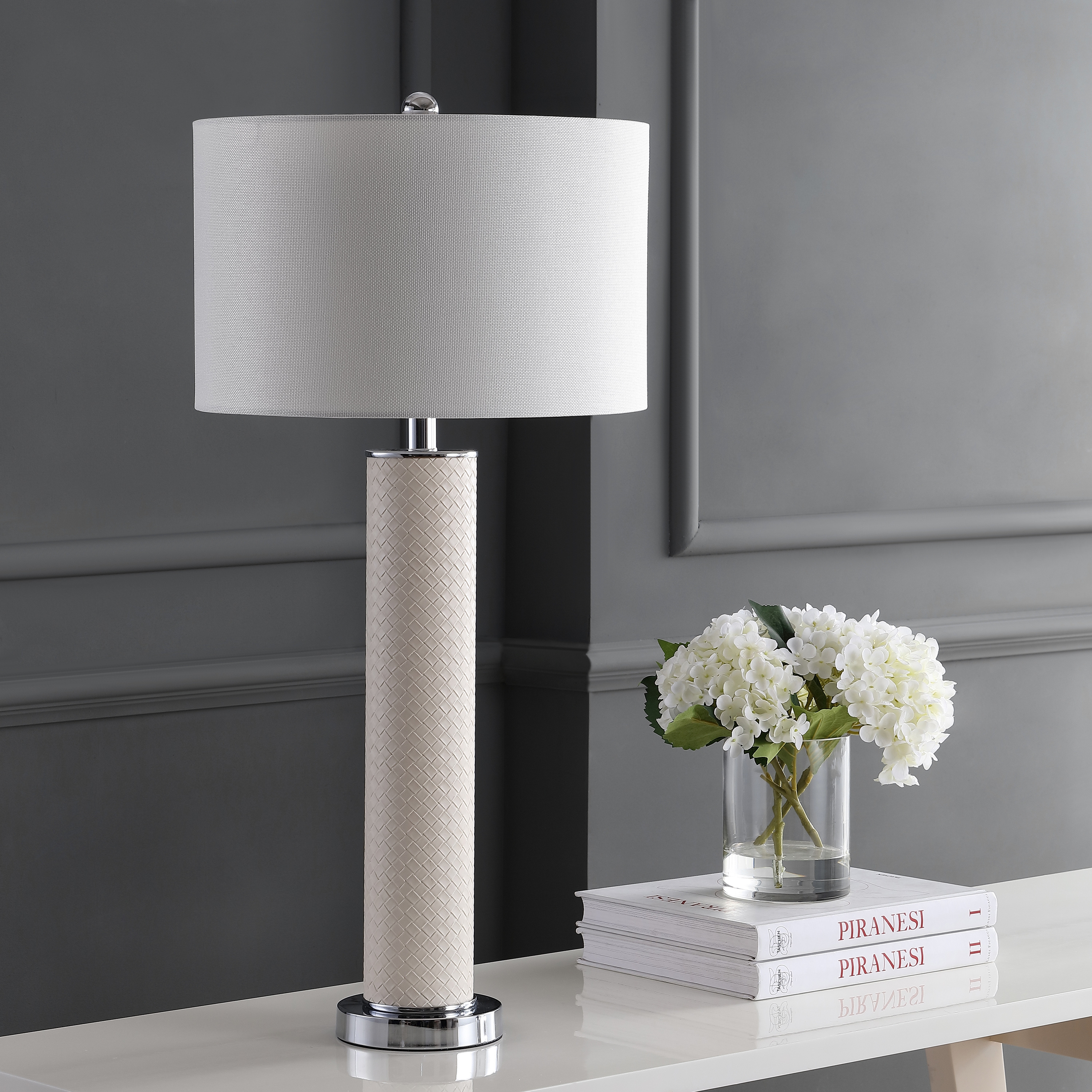Ollie 31.5-Inch H Faux Woven Leather Table Lamp - Cream - Safavieh - Image 4