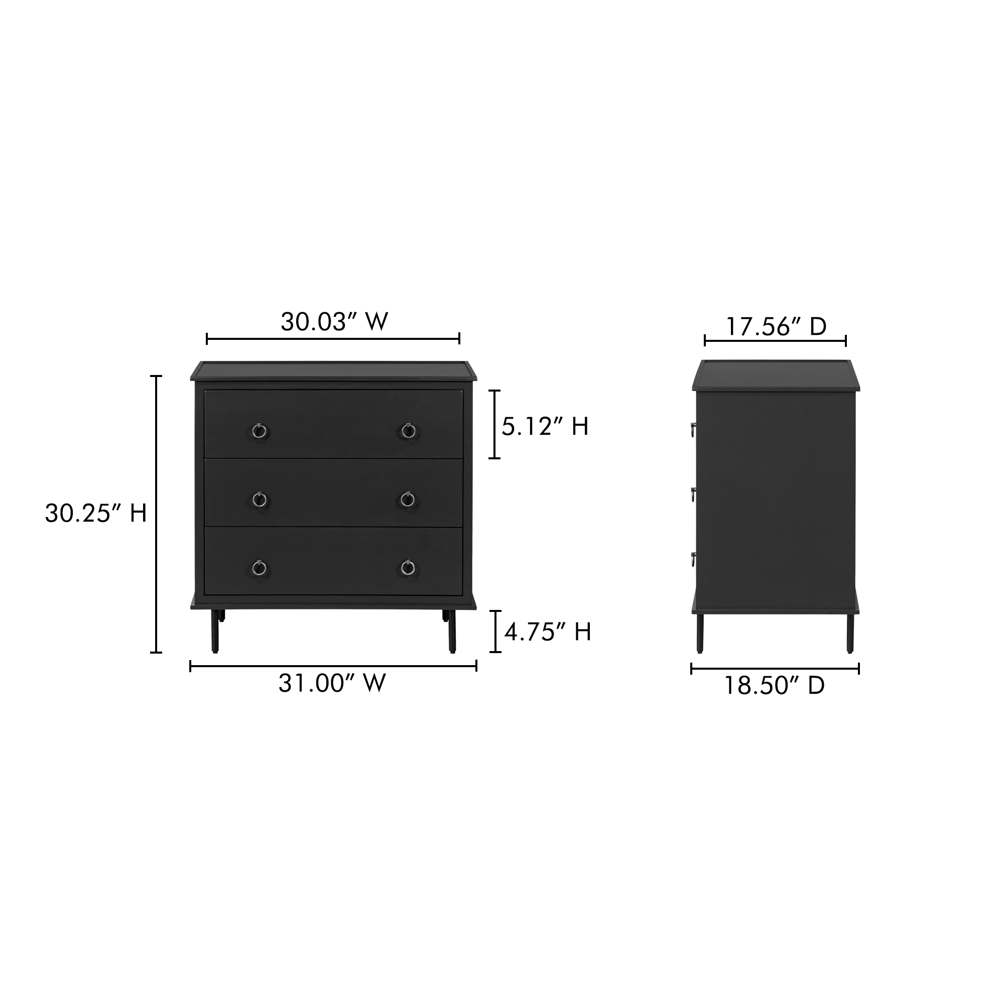Reagan 3 Drawer Nightstand Black - Image 10