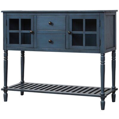 Sideboard Console Table With Bottom Shelf, Farmhouse Wood/Glass Buffet Storage Cabinet Living Room (Retro Blue) - Image 0