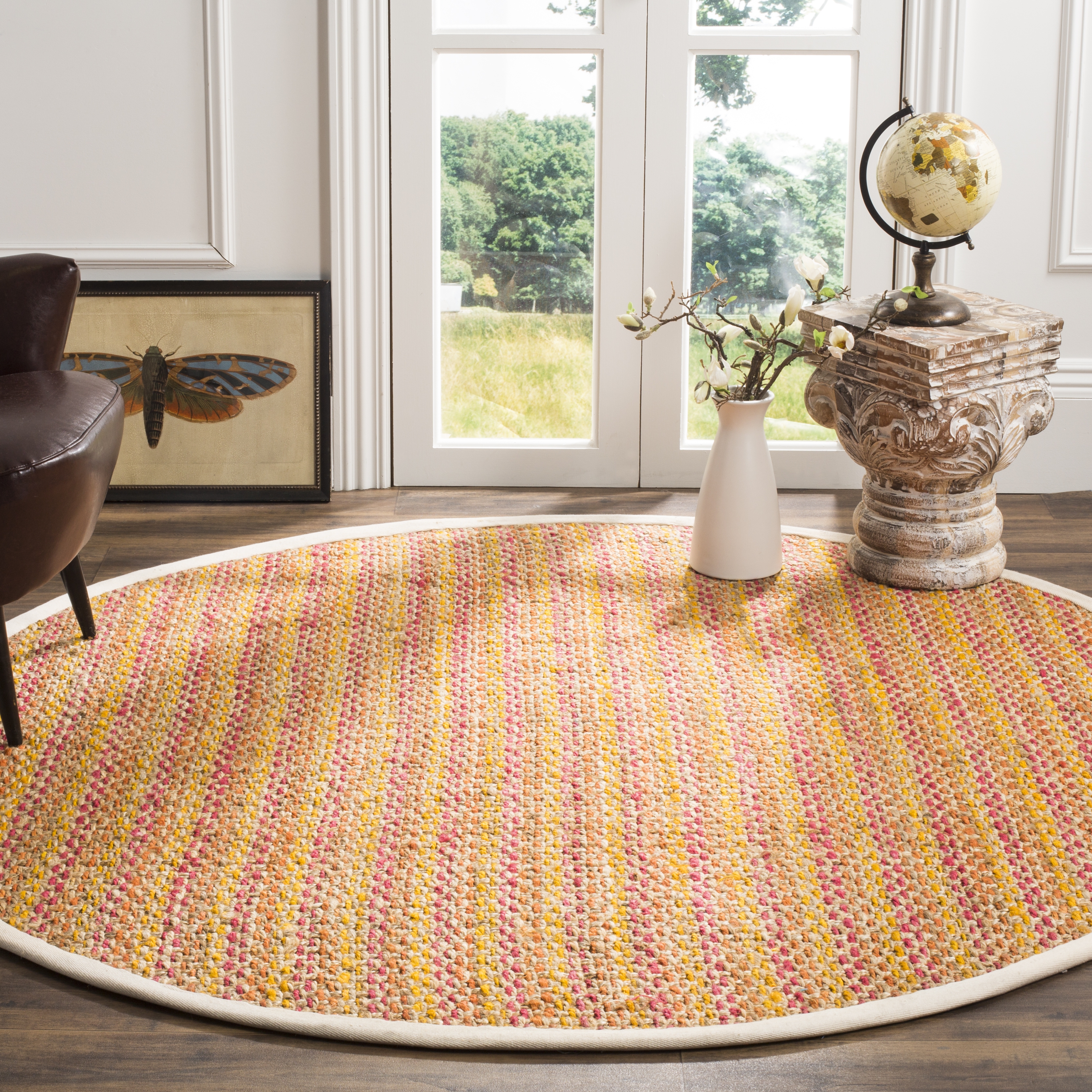 Arlo Home Hand Woven Area Rug, NF262A, Pink/Multi,  6' X 6' Round - Image 1
