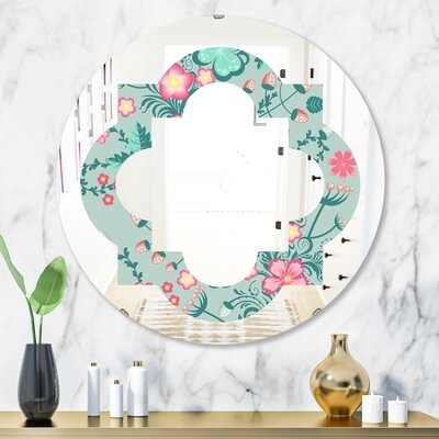 Spring Floral Pattern in Soft Pastel Colors Quatrefoil Cottage Americana Frameless Wall Mirror - Image 0