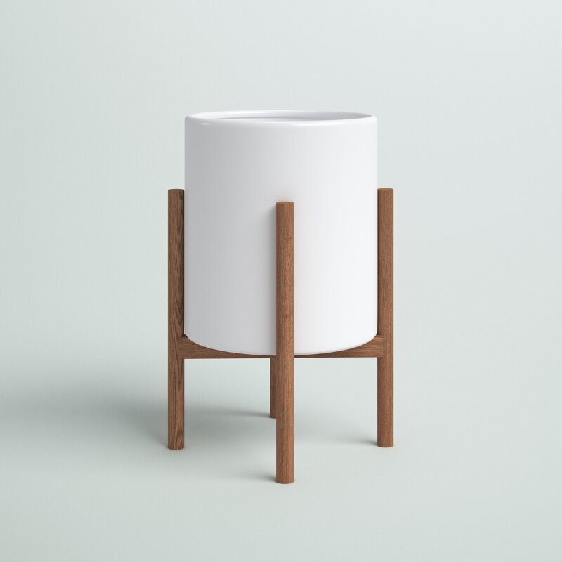 Delorme Ceramic Pot Planter, White & Chestnut - Image 2