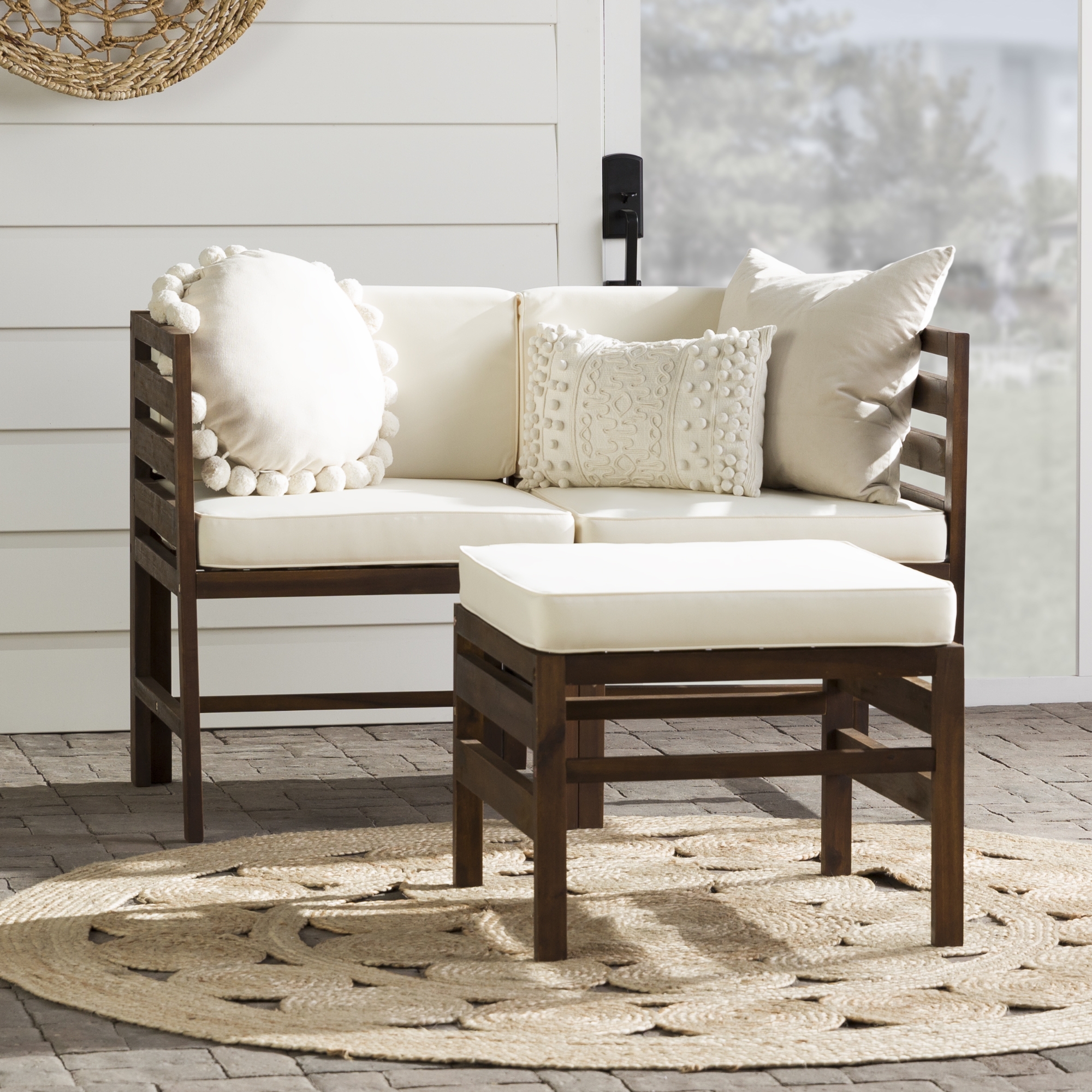 Sanibel Modular Outdoor Acacia L/R Chairs and Ottoman - Dark Brown - Image 4