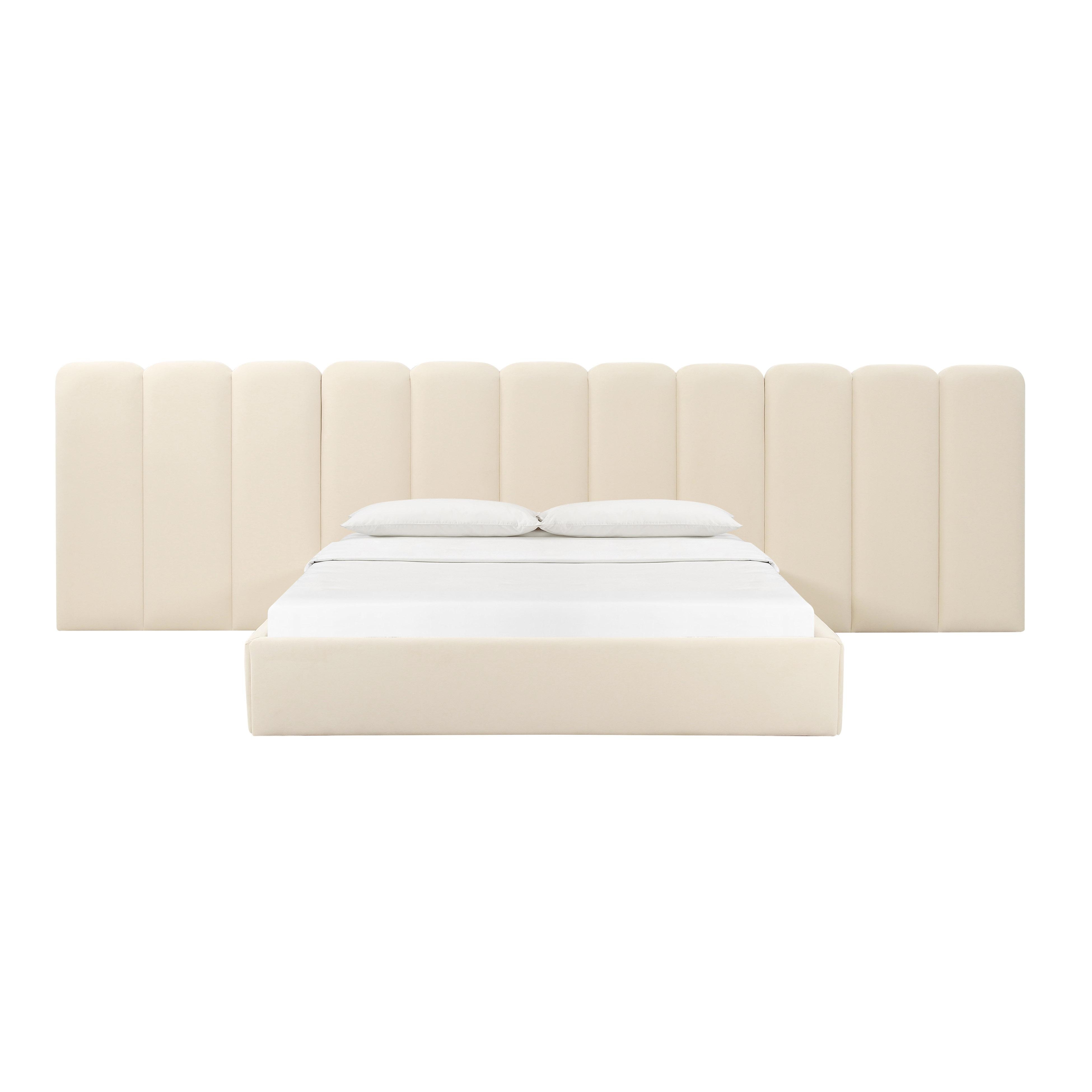 Palani Cream Velvet Queen Bed with Wings - Image 1