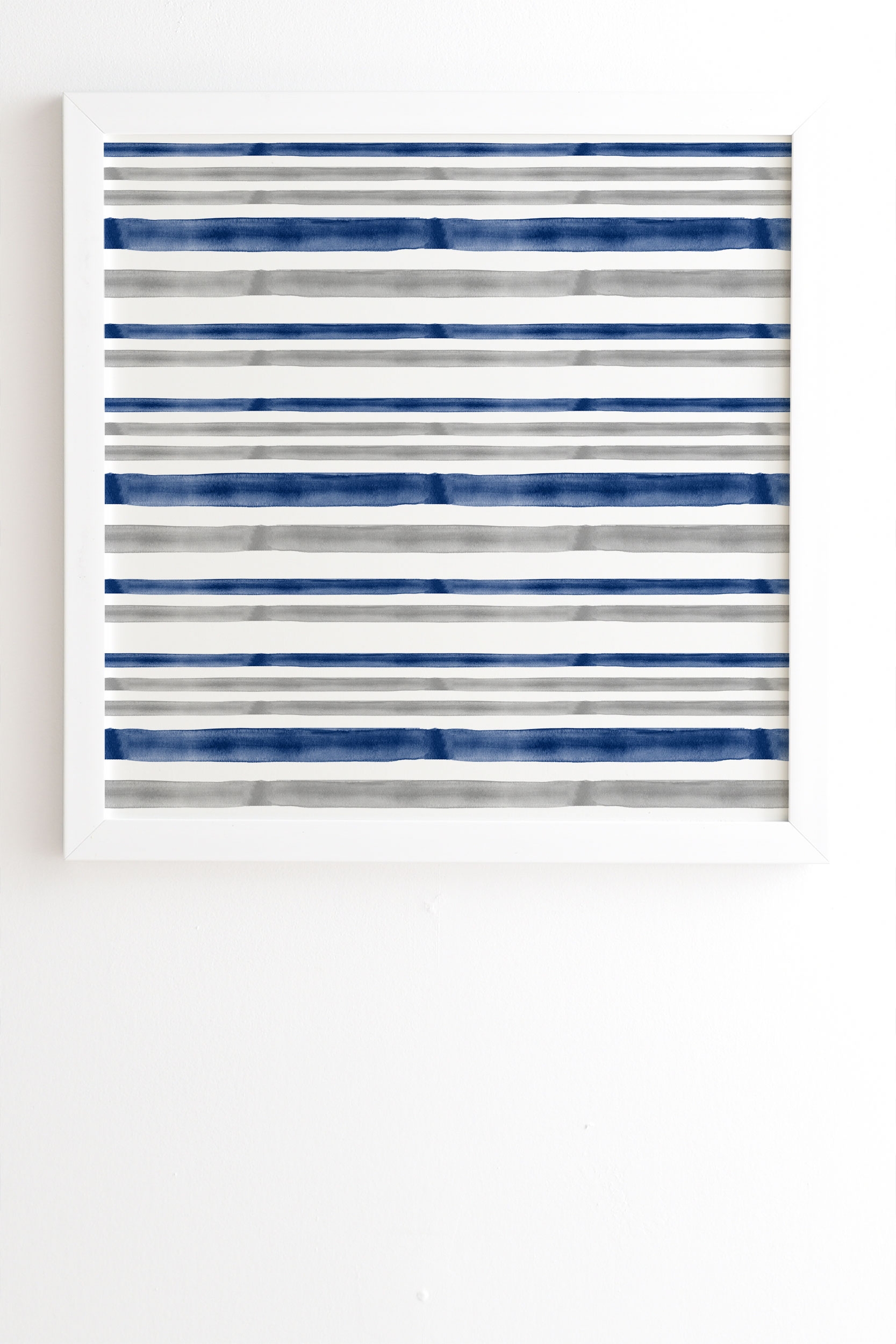 Watercolor Stripes Grey Blue by Little Arrow Design Co - Framed Wall Art Basic White 8" x 9.5" - Image 1