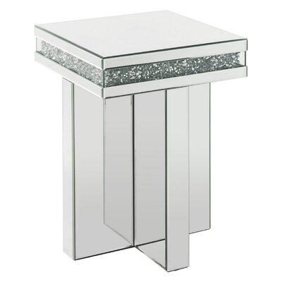 End Table With Encrusted Faux Acrylic Inlay And Cross Base, Silver - Image 0