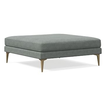 Andes XL Ottoman, Distressed Velvet, Mineral Gray, Blackened Brass - Image 0