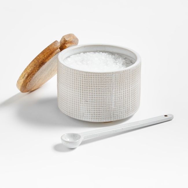 Ena White Salt Cellar with Spoon - Image 0