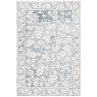 Conaway Floral Handmade Tufted Wool Blue/Ivory Area Rug - Image 0