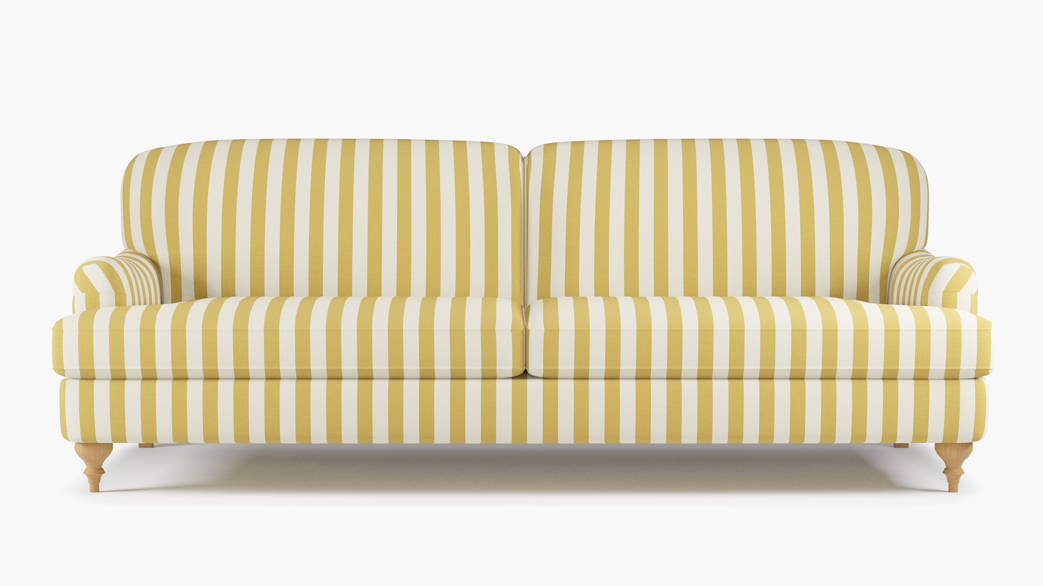 English Roll Arm Sofa, Citrine Cabana Stripe, Natural Turned Wood Leg - Image 0