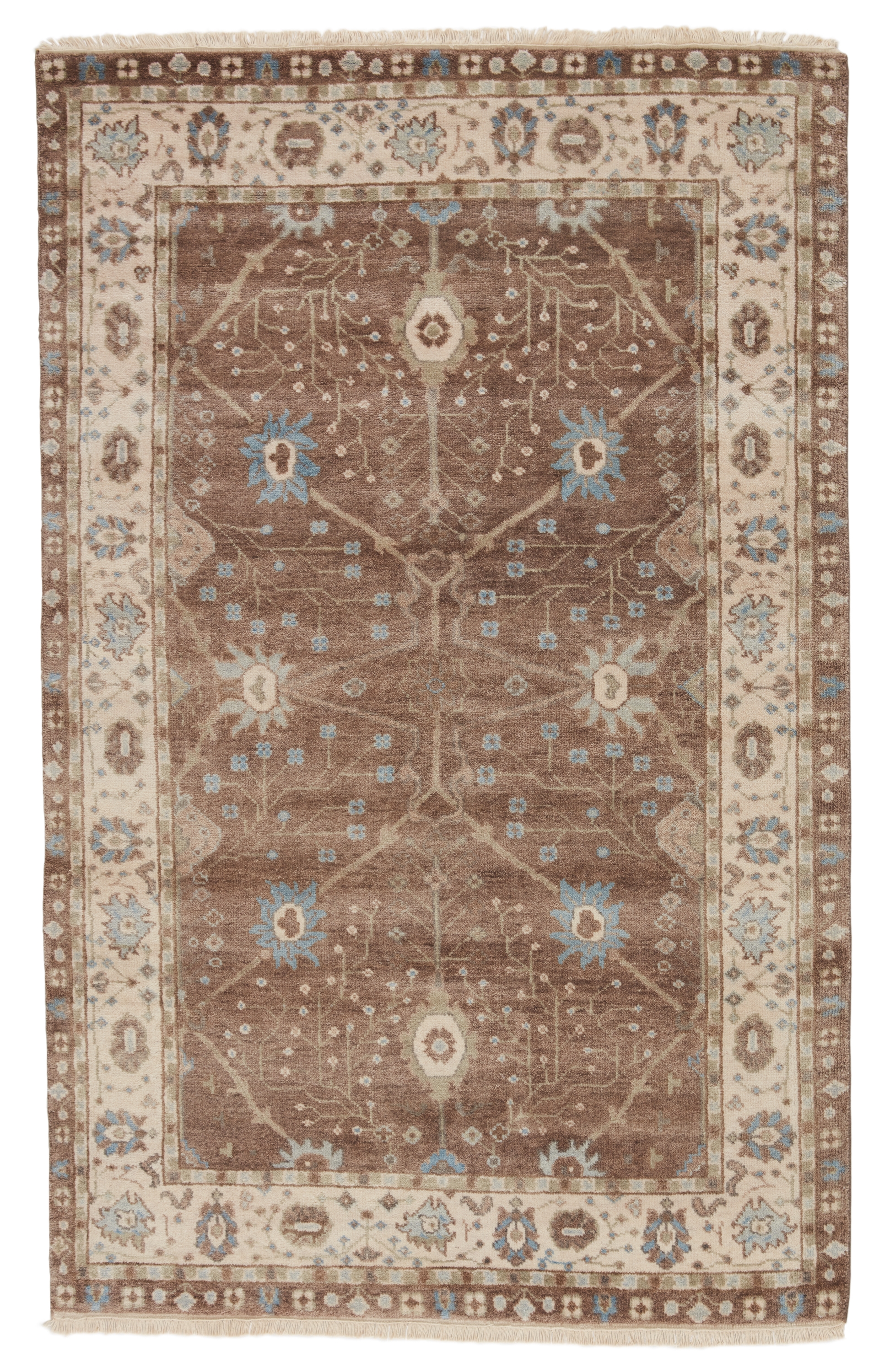 Princeton Hand-Knotted Floral Tan/ Light Blue Area Rug (2'X3') - Image 0