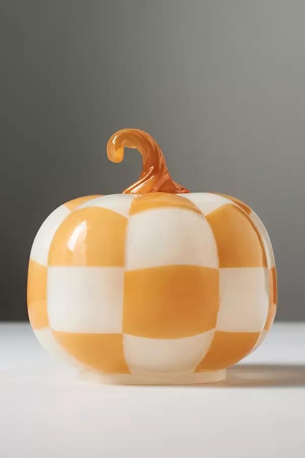Anthropologie Checkered Glass Pumpkin Decorative Object