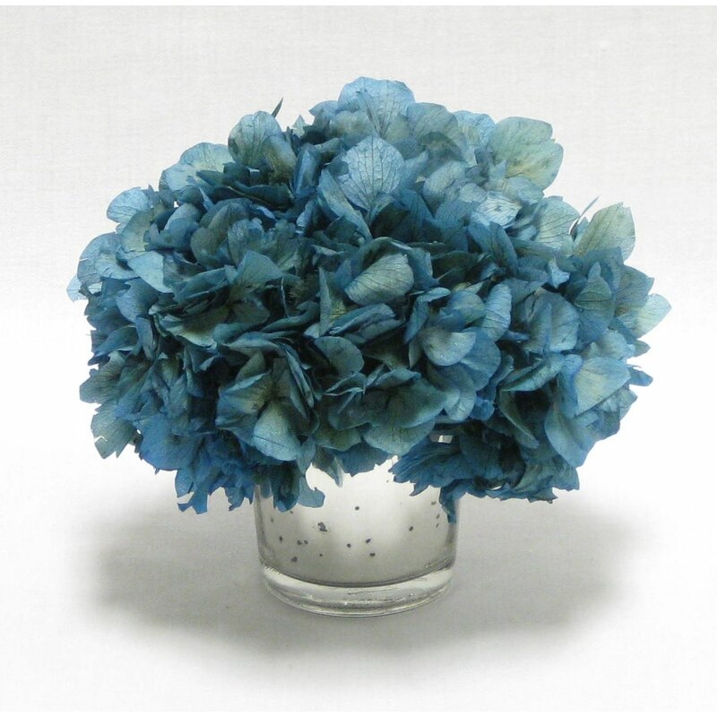 Mini Preserved Hydrangea Floral Arrangement in Vase Flower Color: Natural Blue/Light Blue - Image 0