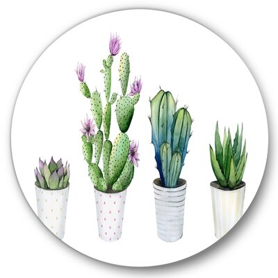 Cactus Succulent Aloe Vera Home Plants In The Pots - Farmhouse Metal Circle Wall Art - Image 0