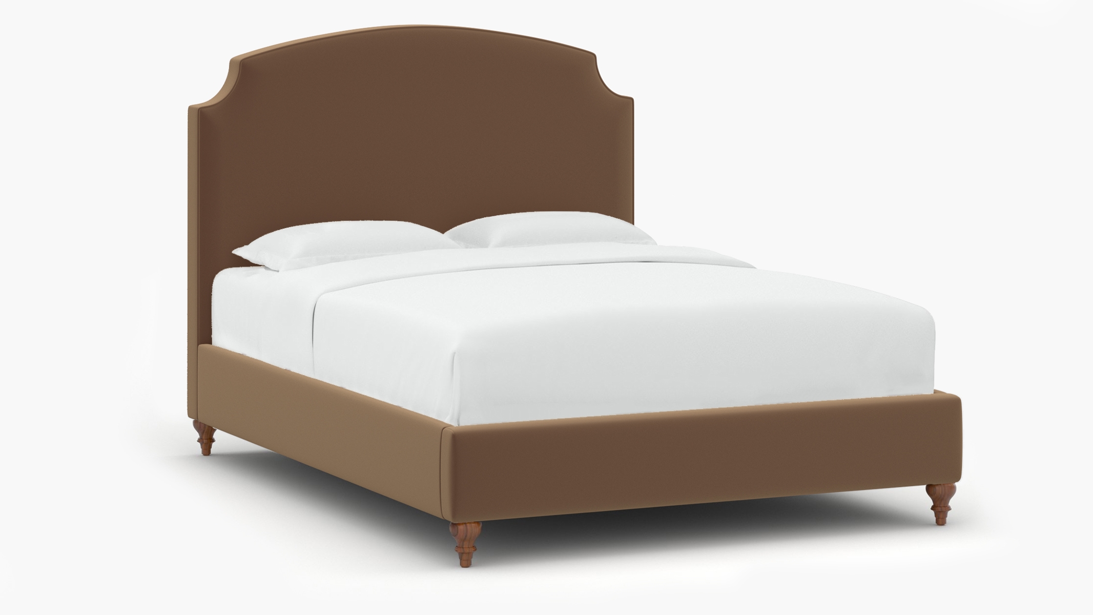 Cove Bed, Fawn Performance Velvet, Walnut Traditional Turned Leg, Queen - Image 1