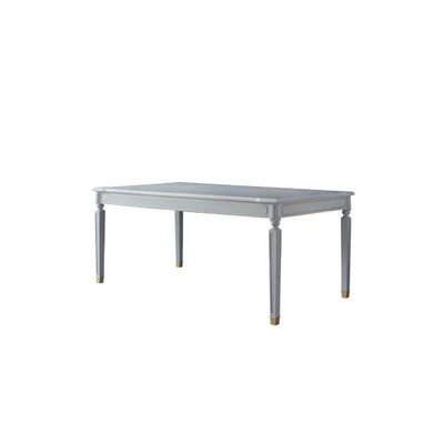 Dining Table With Molded Trim And Tapered Legs, Off White - Image 0