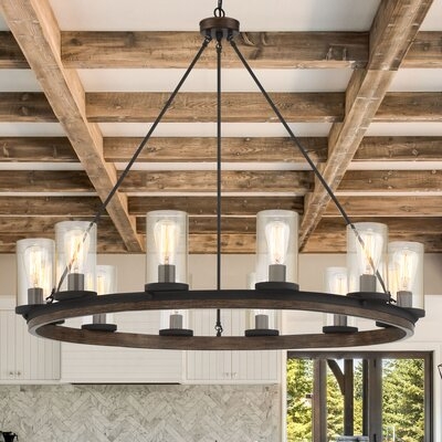 12 Light Shaded Candle Style Wagon Wheel Chandelier - Image 0