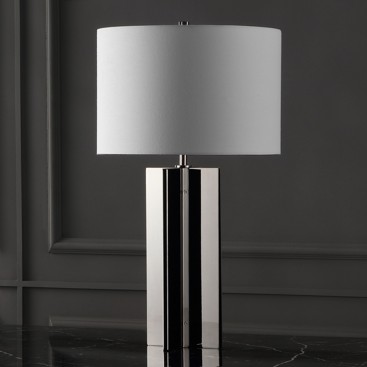 Rollins Square Metal Table Lamp - Nickel / White - Safavieh - Image 1