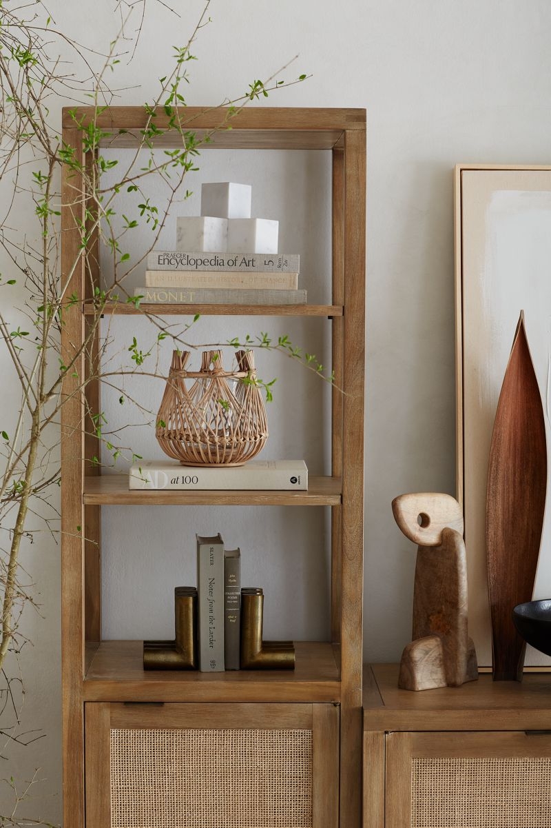 Blake 22" Light Brown Teak and Rattan Tall Storage Cabinet - Image 4