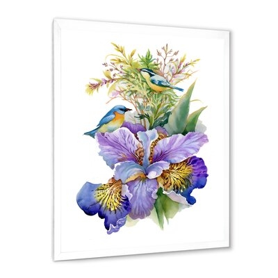 Purple Iris With Birds - Traditional Canvas Wall Art Print-37074 - Image 0